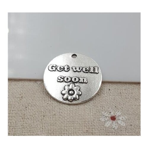 High Quality 20 Pieces/Lot Diameter 25mm Letter Embossed Get Well Soon Sunflower Round Disc Charm Pendant For Jewelry Making