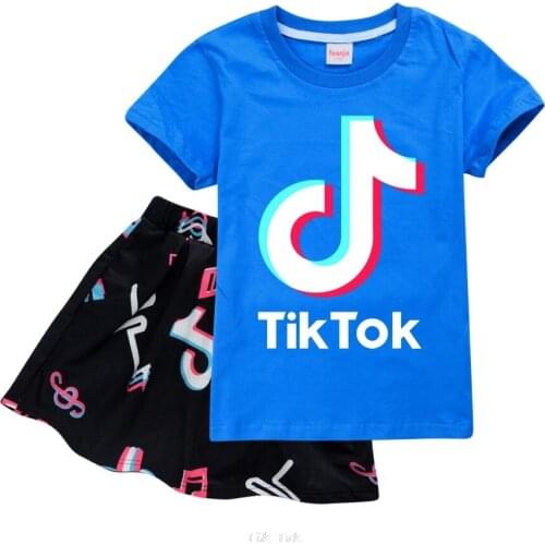 2-16Years Kid Boys Girls Clothes Sets 2pcs Short SleeveTik Tok T-Shirts+Dress 2Pcs/Set Teenagers Tracksuits 14 Colors