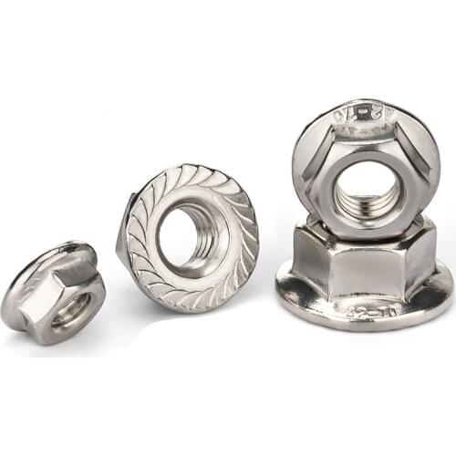 2/25X M3 M4 M5 M6 M8 M10 M12 High Quality Stainless Steel Hexagon Hex Head Serrated Spinlock Flange Nut Locknut Lock Nut DIN6923