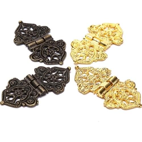 2pcs Vintage Alloy Hollow Flower Hinge Furniture Hardware DIY Box Metal Hinges
