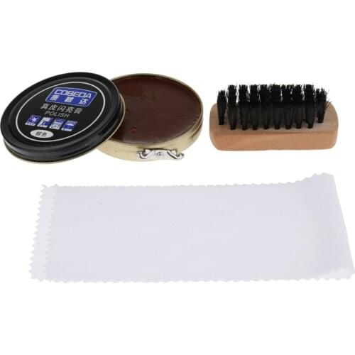 3 Pieces Leather Boots Shoes Polish Kit Suede Brush Shine Cream Cloth
