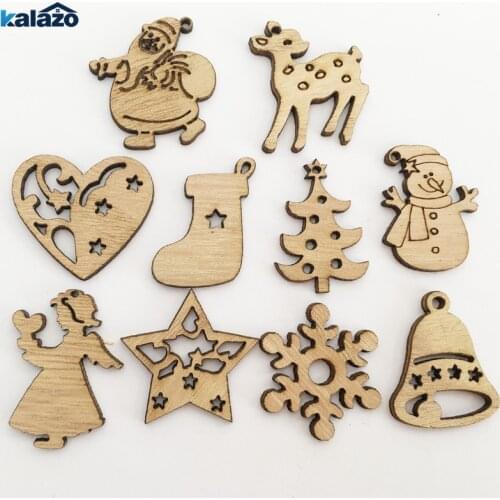 50pcs cute Wooden Pieces Cartoon DIY Embellishments Cutouts arts Craft supplies Christmas ornament home party decorations