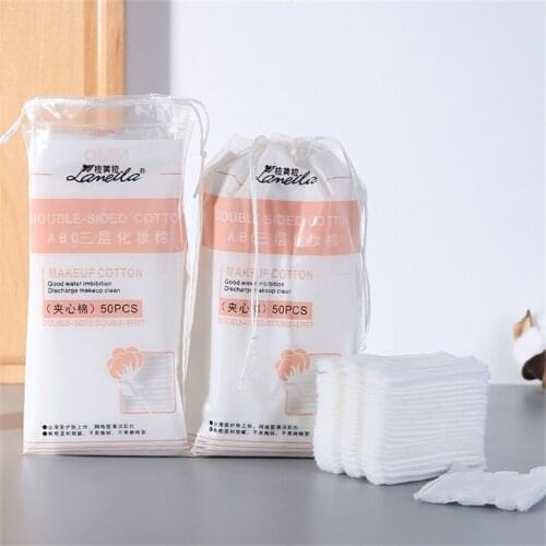 50 Pieces Non-Woven Fabrics Thickened Cosmetic Cotton in Bag Makeup Remover 3 Layers Disposable Cotton Pads Face Cleaning E1015