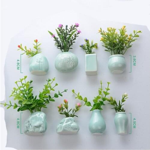 8 pcs 3D Ceramic Chinese style flower arrangement creative refrigerator magnet mini vase Fridge magnets Home decoration sticker