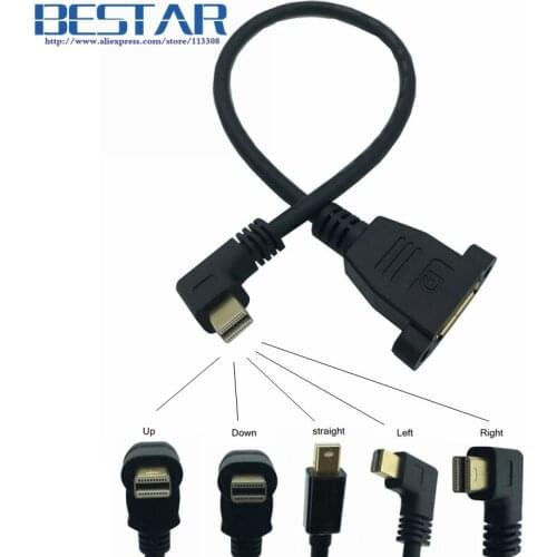 90 Degree Up & Down & Left & Right Angled Thunderbolt Mini DisplayPort Male to DisplayPort Female with panel mount screw hole