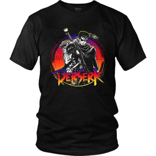 Anime Berserk Gatsu T-shirt Men Novelty T Shirts Short Sleeve Anime Manga Swordsman Guts Tshirts 100% Cotton Tee Tops Clothing