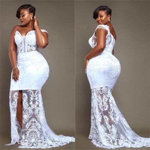 Arabic Mermaid Evening Dresses Off Shoulder Full Lace Robes Formal Dress 2021 Plus Size Formal Prom Party Gownsvestiti da sera