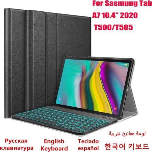 Wireless Bluetooth Spanish Keyboard Case for Samsung Galaxy Tab A7 10.4 T500 SM-T500 SM-T505 Cover Backlit Russian Keyboard