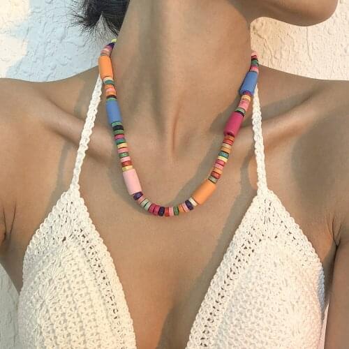 Bohemian Geometric Wood Beads Clavicle Chain Beaded Necklaces for Women Short 2021 Fashion Jewelry Necklace Female Accessories