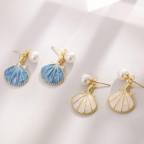 Bohemian Blue White Shell Stud Earrings Summer Ocean Style Female Earrings Accessories Gift Fashion Beach Party Jewelry