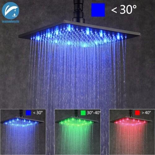 Black Rainfall Shower Head LED Changing 16" Square Brass Shower Head Faucet Bathroom Accessory Top Over-head Shower Sprayer