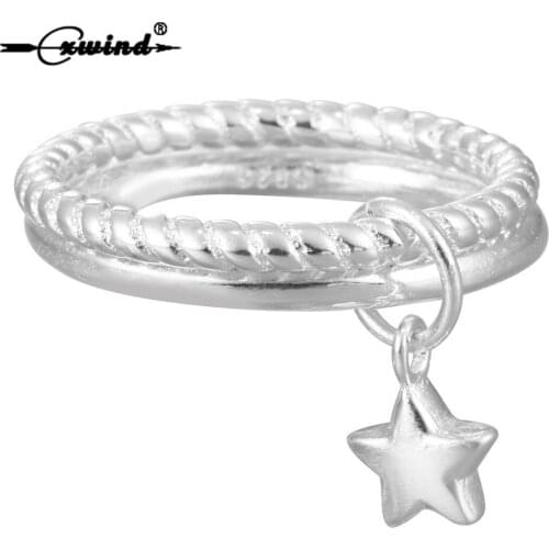 Cxwind New Stars Pendant Double Layer Rings for Women Lovely Girls Christmas Gift Statement Twist Round Jewelry