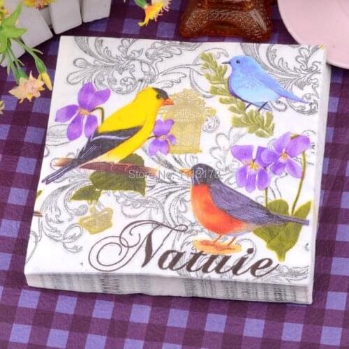 Cheap paper napkins Color brid flower printing Wedding party napkins Color Napkin Paper 60% Virgin Wood napkin free shipping