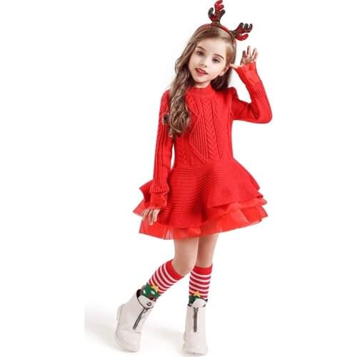 Kids Dresses For Girls Long Sleeve Girls Winter Sweater Dress 2pcs Christmas Costume Clothing Set New Year Christmas Vestido