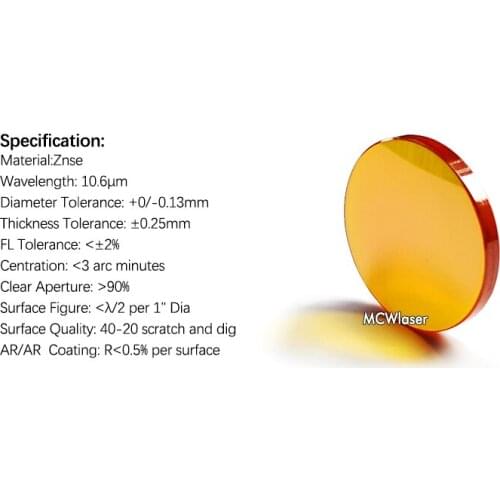 Dia: 20mm FL :1.5" 38.1mm Standard ZnSe focal Lens 10600nm CO2 Laser 30w - 100W Cutter Engraver