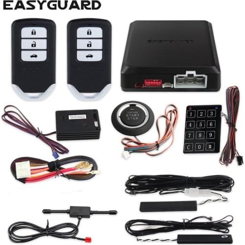 EASYGUARD pke car alarm Rolling code auto start push button start touch password entry shock alarm warning auto lock unloc DC12V