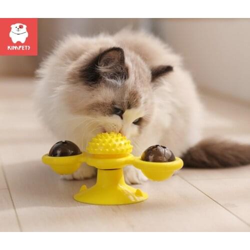 KIMPETS Cat Windmill Toy Funny Massage Rotatable Cat Toys With Catnip LED Ball Teeth Cleaning Pet Products
