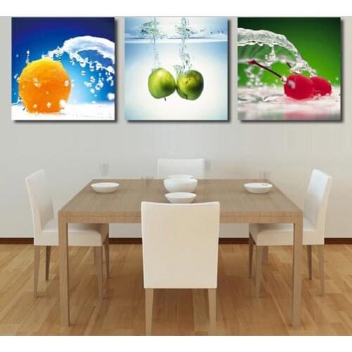 Ccanvas Painting Printed Painting modern Cherries, oranges, apples Painting on canvas 3 Panel Wall art With Framed W0191