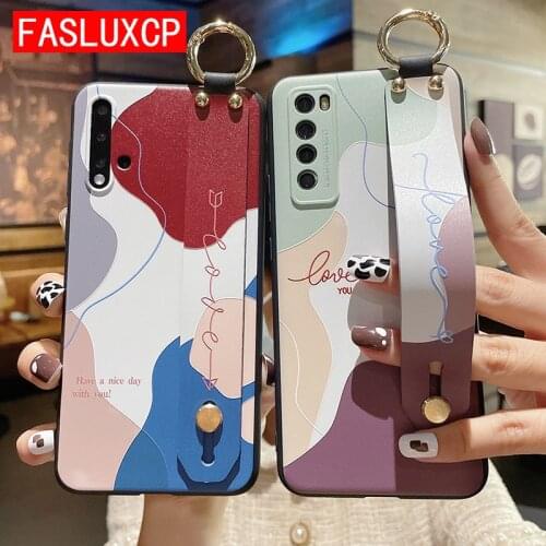 Fashion Morandi Soft Wrist Strap Phone Holder Case for Huawei P40 Pro P20 P30 Lite Mate 20 Honor 20 30 50 P Smart 2021 Z Nova 5T