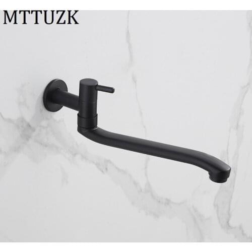 MTTUZK Splashproof bathroom wall-mounted long mop pool faucet Single cold black brass basin faucet Rotatable kitchen faucet Tap