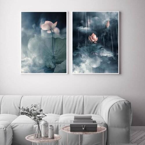 Nordic Lotus Canvas Painting Modern Poster Art Cuadros New Chinese Style Decor Wall Pictures for Living Room Aisle Decoration