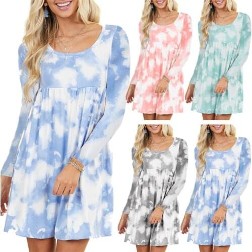 2020 New Tie Dry Long Sleeve Dress for Autumn Warm Womens Autumn Dress