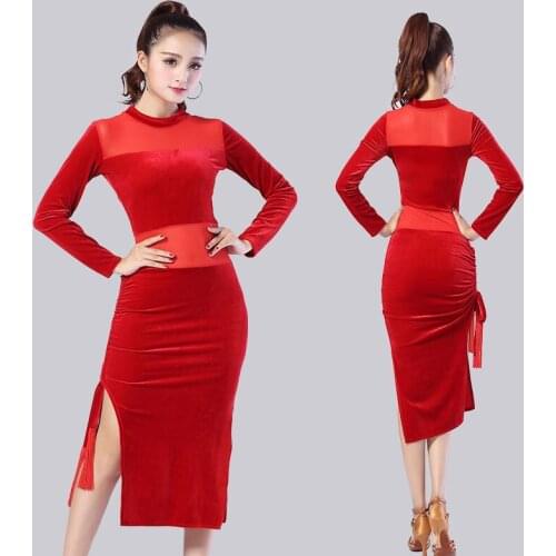 New Fashion Sexy Black Long-sleeve Latin Dance one-piece dress for women/female, Ballroom tango Cha Cha Rumba Costumes VSQ135