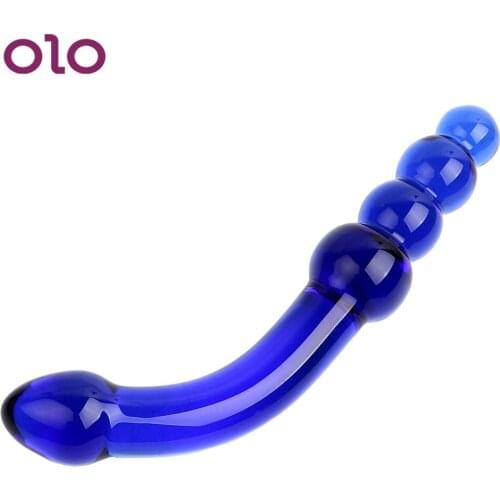 OLO Glass Dildo Crystal Anal Beads Fake Penis G-spot Stimulation Blue Pyrex Butt Plug Sex Toys for Women Men Masturbator
