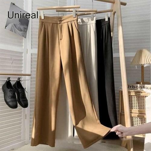Unireal 2021 Autumn Vintage Wide Leg Pants Women High Waist Suit Pants Casual Trousers Office Lady Elegant Palazzo Pants