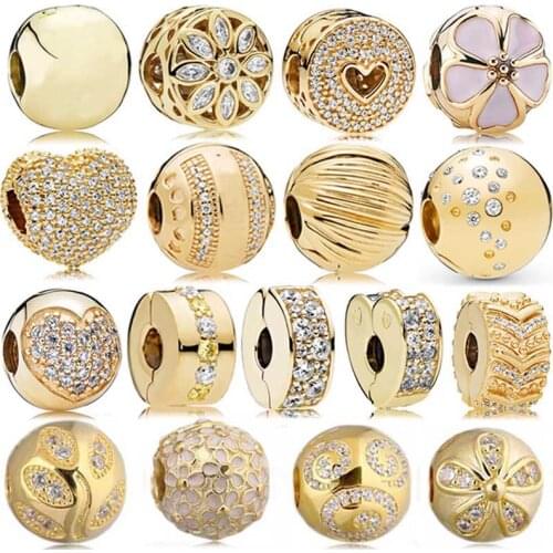 DIY Charm Shine Sparkling Leaves Heart Shining Elegance Path Daisy Clip 925 Sterling Silver Bead Fit Fashion Bracelet Jewelry