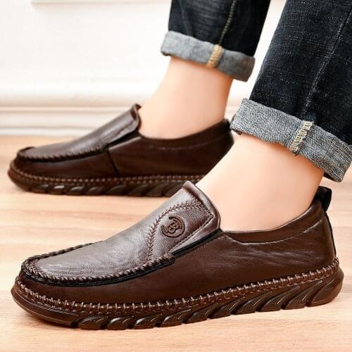Casual Autumn Mens Leather Loafers Shoes Light Stylish Social Shoe Male Beijing Cotton Mens Boat Driving Shoes