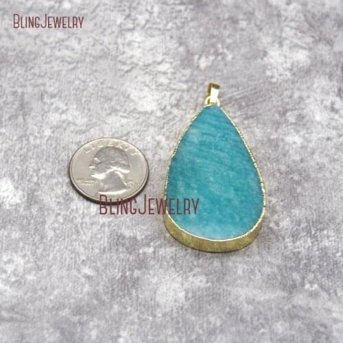 Gold Dipped Pear Shape Stone Pendant Mint Amazonite Pendant Charm Approx55mm PM28212
