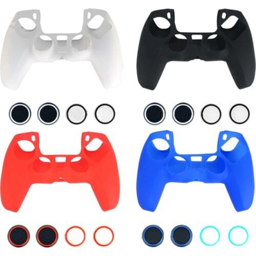 Replacement Silicone Protective Case & Joystick Caps for Sony Playstation 5 Game Console for PS5 Controller Handle Skin Shell