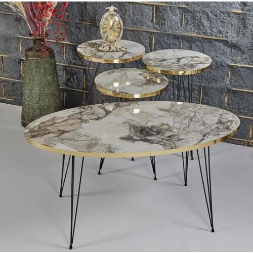 Modern Rupon Home 3 Pcs Zigon Medium Coffee table Set-Gray Marble Pattern Gold coffe table table basse