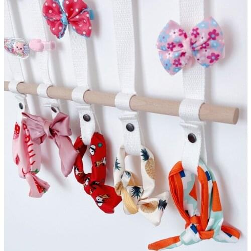 A2UB Nordic Woven Wooden Sticks Girls Hair Bows Storage Belt Kids Hairpin Hair Clips Holder Headbands Organizer