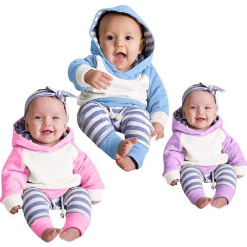 2019 0-24M Baby boy Girls Hoodie pants Outfits Casual clothes Autumn Spring Warm Sweatshirt Stripe 3Pcs Set