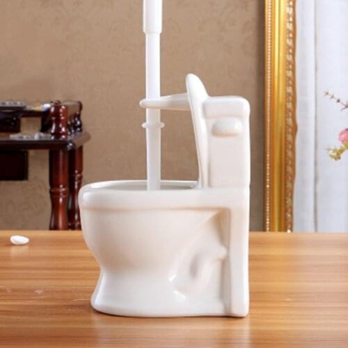 Toilet Shape Ceramic Base + TPR Toilet Brush Set Multicolor Cleaning Brush Holder Bathroom Accessories Drain Base Long Handle