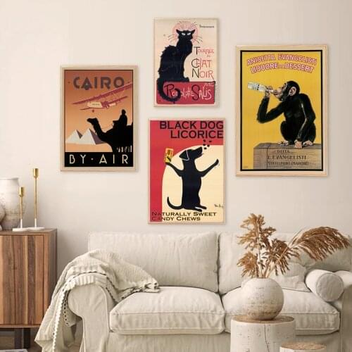 Funny Animal Wall Art Painting Drink Sit Quote Canvas Poster Print Cool Monkey Dog Cat Camel Picture Retro Living Room Decor