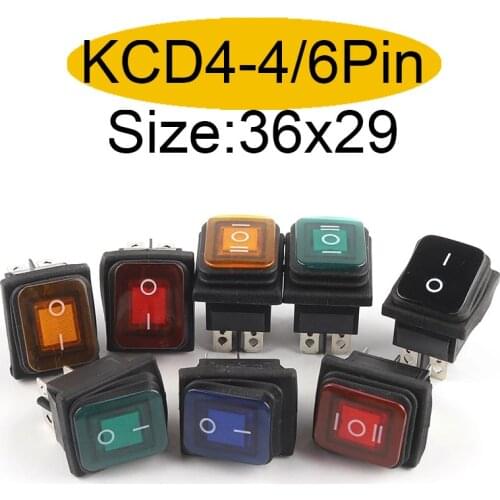 1PCS 36x29mm Waterproof Rocker Switch KCD4 2/3 Position DPDT Auto Boat Marine Toggle Rocker Switch With LED Light