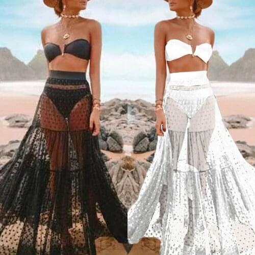 Womens Sheer Mesh Bikini Cover Up 2019 High Waist Swimsuit Transparent Beach Wear Plus Size Summer Beach Skirt Sheer Lace Skirt