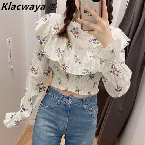 Shirt Blouse Women Chemise Damen Pullover Ruffle Top Manga Larga Femme Manche Longue Blusas Blanche De Verano Camisas Printing