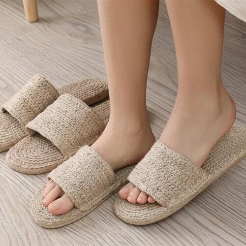 Handmade Womens Summer Hemp Indoor Slippers Anti-Slip Comfortable Couples Household Shoes Home Slippers