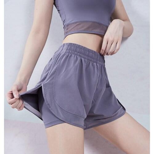 2020 Women Workout Running Shorts Mesh Spliced 2 in 1 Sports Shorts for Yoga Training Summer Femme Sportswear