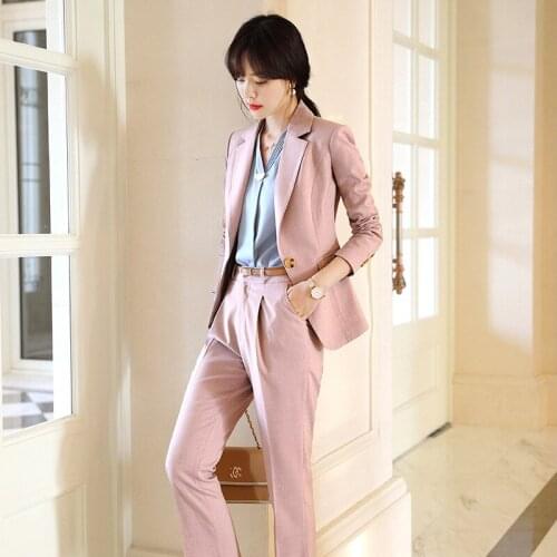 Ladies suit autumn and winter new temperament large size pink fashion casual professional wear trousers suit womens two-piece
