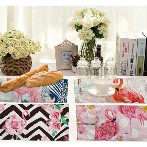 1Pcs Flamingo Tropical Monstera Pattern Placemat Coaster Cotton Linen Pad Dining Table Mat Cup Mat 42*32cm Home Decor MA0121