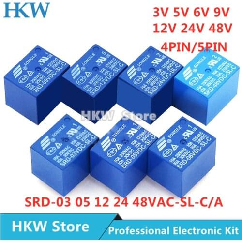 10pcs Relay SRD-05VDC-SL-C SRD-24VDC-SL-C SRD-12VDC-SL-C SRD-12VDC-SL-A 3V 5V 12V 24V 48V 10A 250VAC 5PIN 4PIN Relays Relais