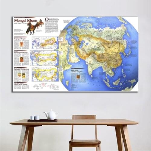 100x150cm Mongal Khans And Their Legacy Wall Map of Ancient Mongolia Non-woven Spray Painting For Home Wall Decor