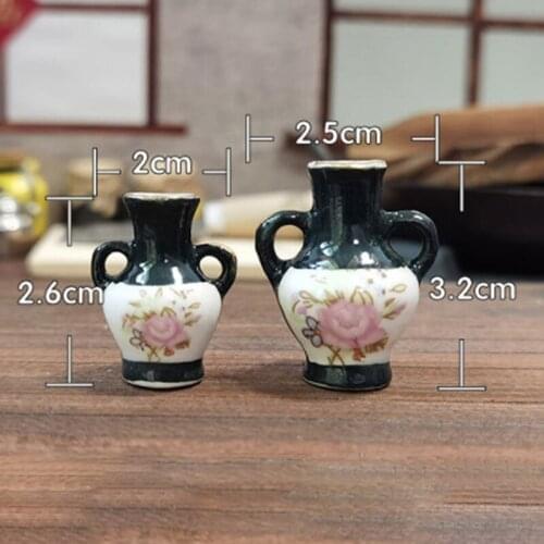2Pcs/Set Mini Ceramic Pot Handmade Doll House Kitchen Ornament Decoration Vase For Kids Dollhouse Miniature Accessory
