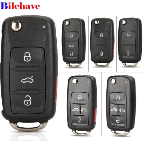 Bilchave 2/3/4 Button For VW Volkswagen Caddy Eos Golf Jetta Beetle Polo Up Tiguan Fob Flip Folding Remote Car Key Shell Case