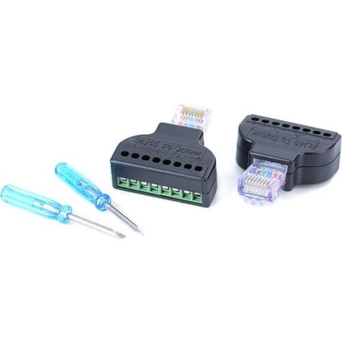 50pcs/lot KEFU Ethernet RJ45 Male Plug To AV Screw Terminal 8 Pin Block CCTV Converter Adapter